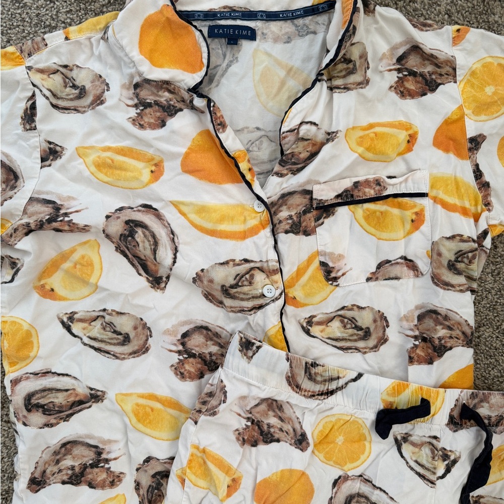 Katie Kime The World Is Your Oyster Pajama St - White/Yellow - Picture 3 of 9